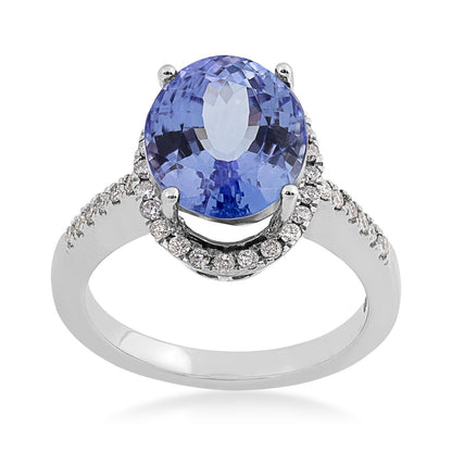 Oval Tanzanite & 1/3 ct. tw. Diamond Halo Ring in 14K White Gold