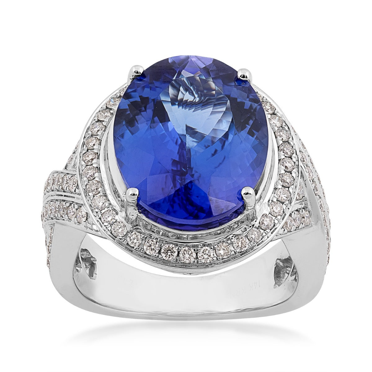 Oval Tanzanite & 1 ct. tw. Diamond Halo Twist Ring in 14K White Gold