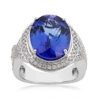 Oval Tanzanite & 1 ct. tw. Diamond Halo Twist Ring in 14K White Gold
