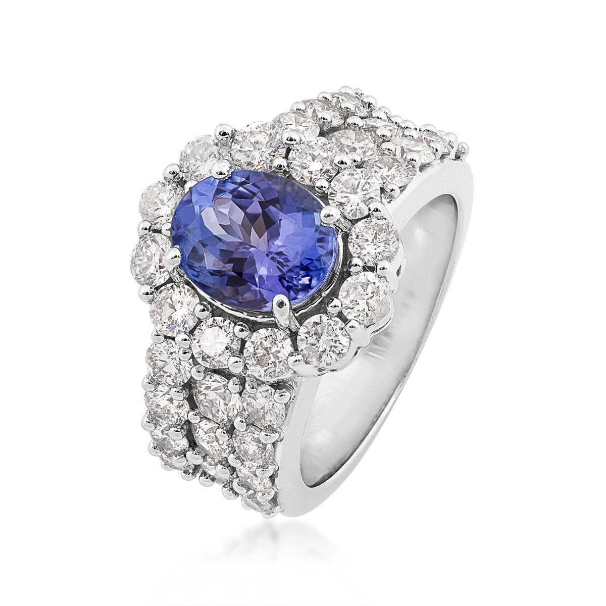 Oval Tanzanite & 2-7/8 ct. tw. Diamond Halo Ring in 14K White Gold front view