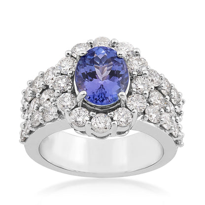 Oval Tanzanite & 2-7/8 ct. tw. Diamond Halo Ring in 14K White Gold