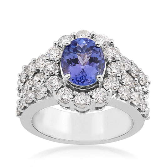 Oval Tanzanite & 2-7/8 ct. tw. Diamond Halo Ring in 14K White Gold