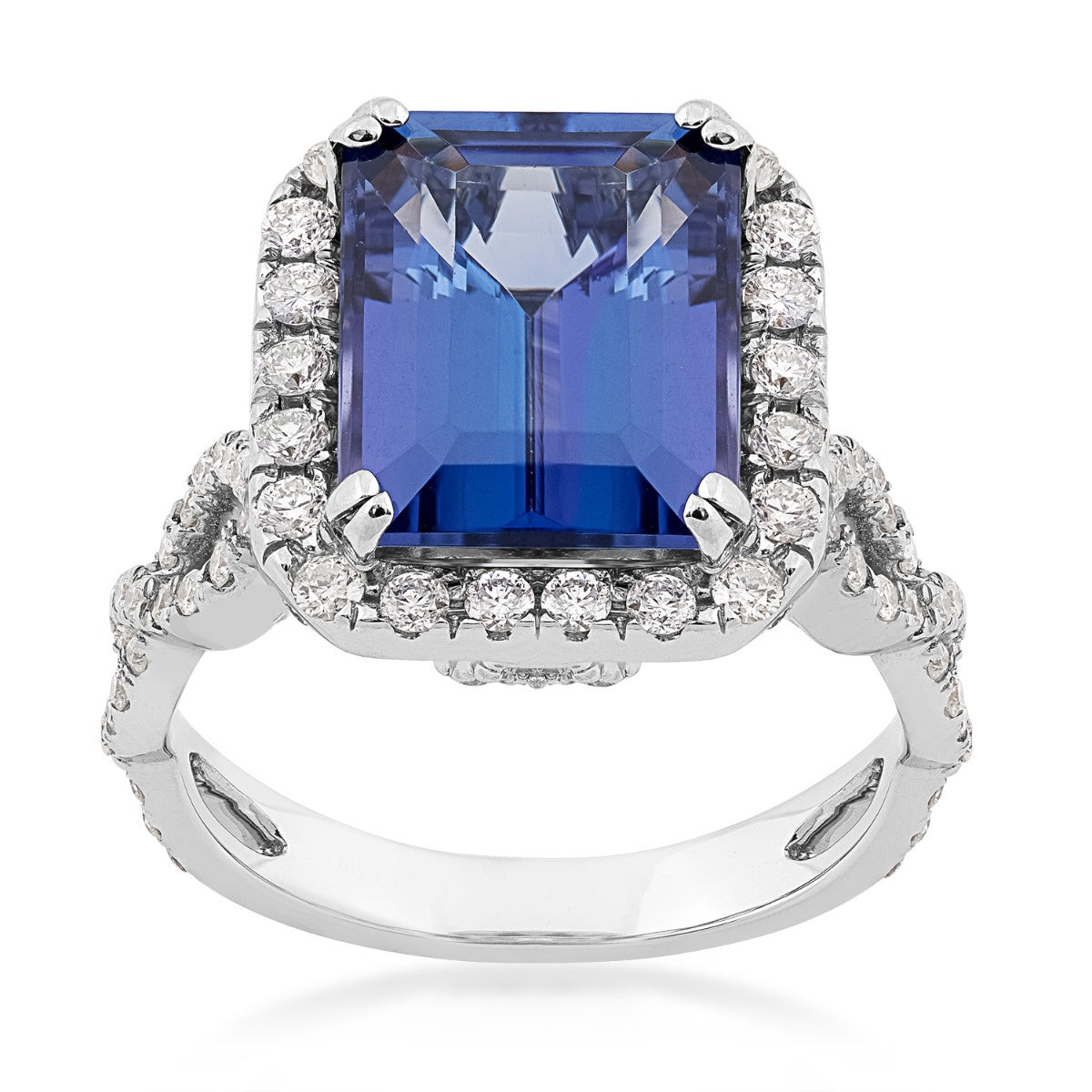 Emerald Cut Tanzanite & 1-1/10 ct. tw. Diamond Halo Twist Ring in 14K White Gold
