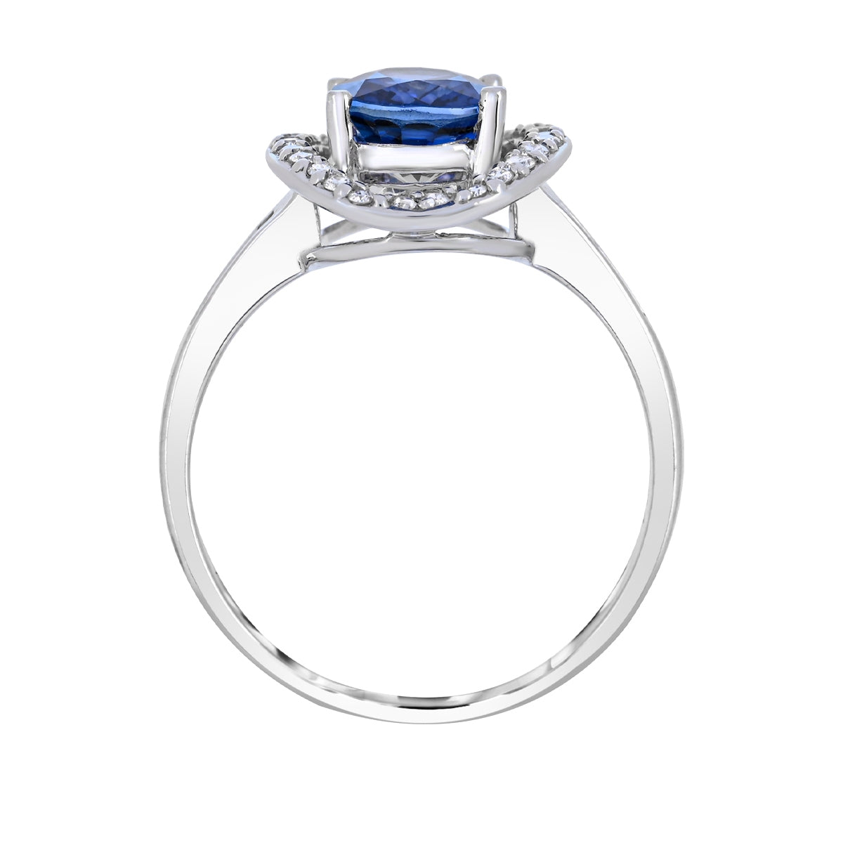 Oval Sapphire & 1/3 ct. tw. Round & Baguette Diamond Halo Ring in 14K White Gold close-up detail
