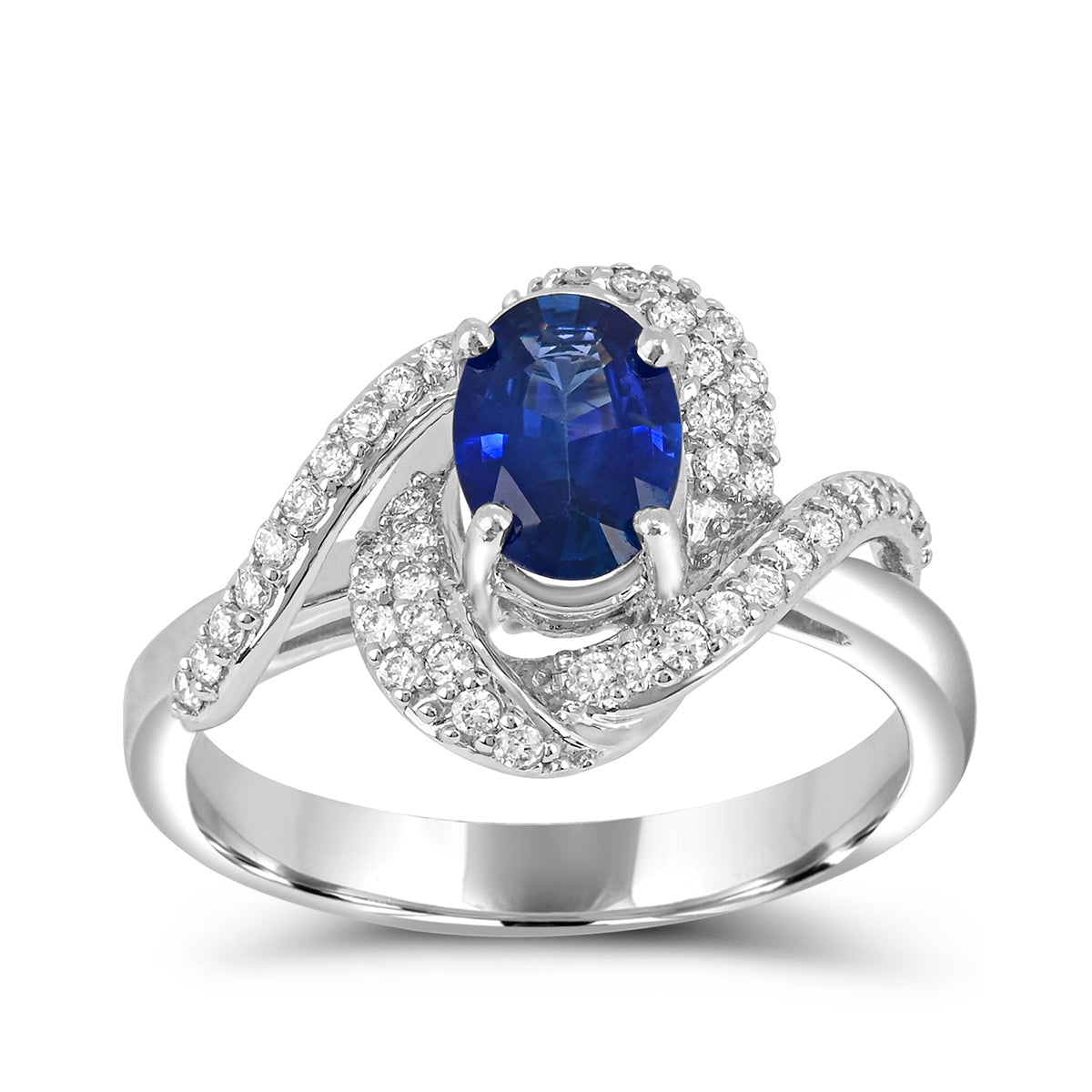 Kanchanaburi Oval Sapphire & 1/3 ct. tw. Diamond Swirl Halo Ring in 14K White Gold