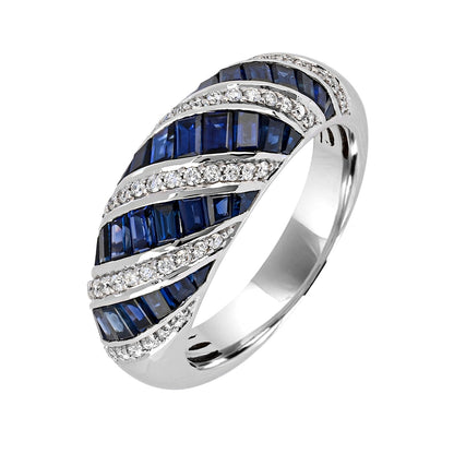 Baguette Sapphire & 5/8 ct. tw. Diamond Ring in 14K White Gold front view