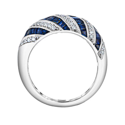 Baguette Sapphire & 5/8 ct. tw. Diamond Ring in 14K White Gold close-up detail