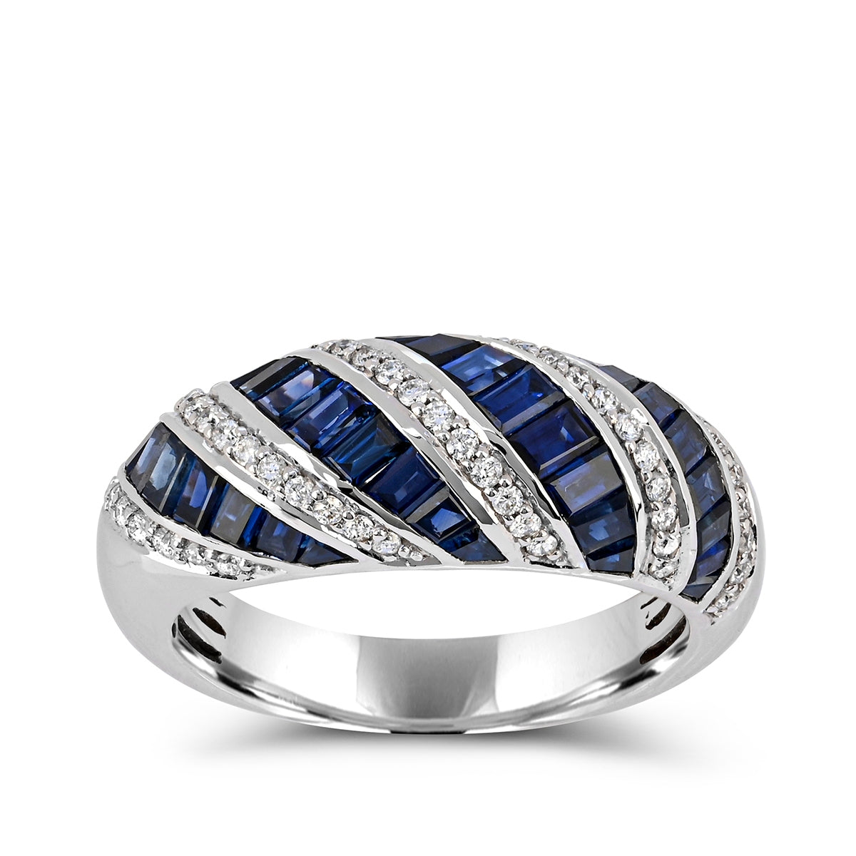 Baguette Sapphire & 5/8 ct. tw. Diamond Ring in 14K White Gold