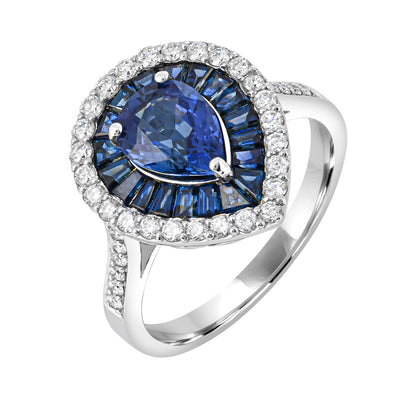 Pear Sapphire & 1/2 ct. tw. Diamond Halo Ring in 14K White Gold front view