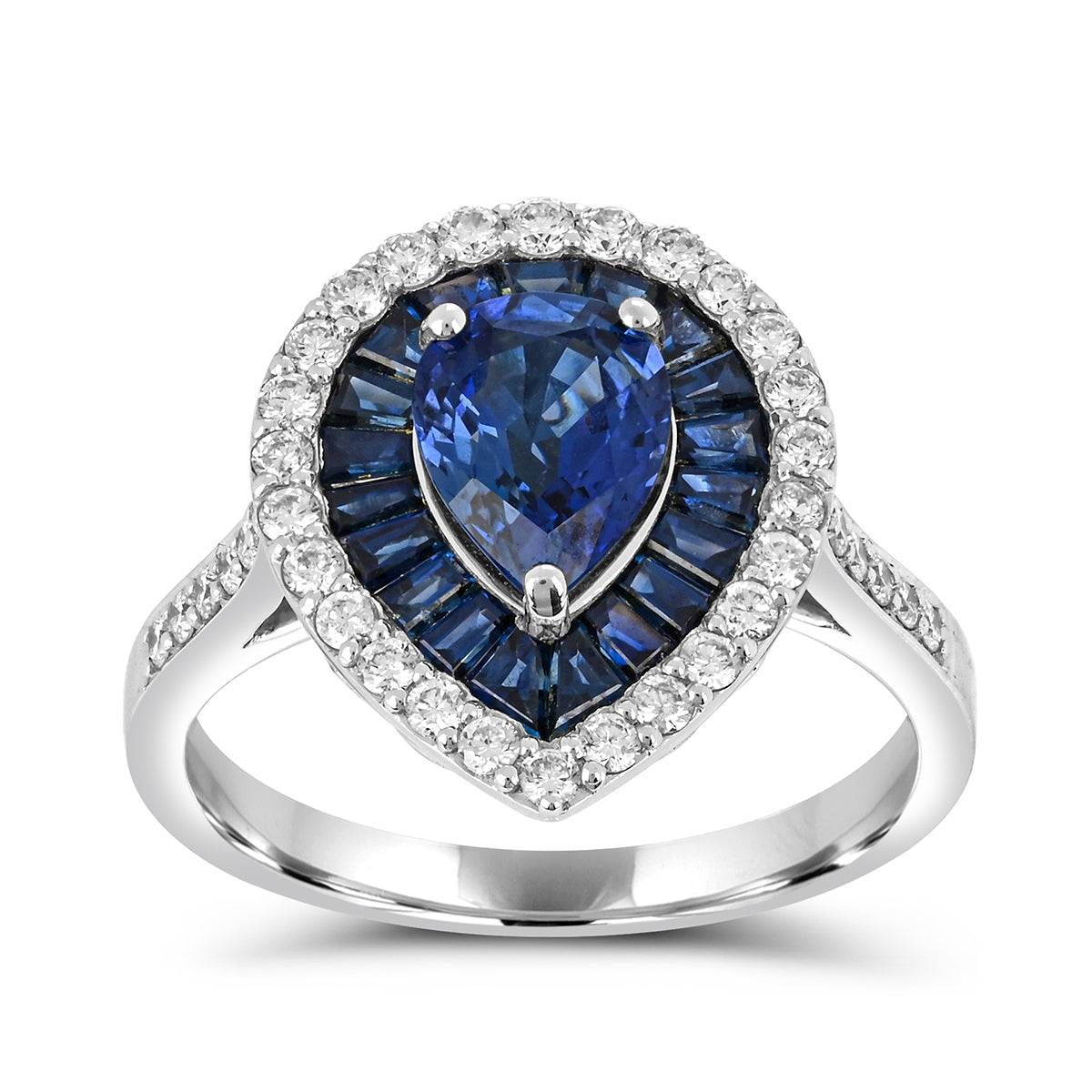 Pear Sapphire & 1/2 ct. tw. Diamond Halo Ring in 14K White Gold