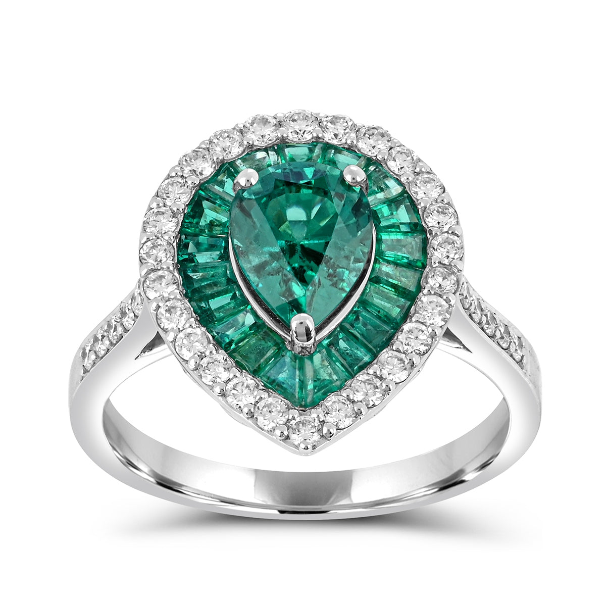 Pear Emerald & 1/2 ct. tw. Diamond Halo Ring in 14K White Gold