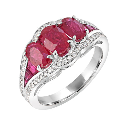 Oval Ruby & 1/4 ct. tw. Diamond Ring in 14K White Gold front view