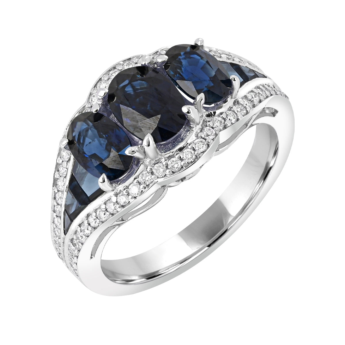 Oval Sapphire & 1/4 ct. tw. Diamond Ring in 14K White Gold front view