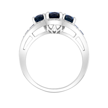 Oval Sapphire & 1/4 ct. tw. Diamond Ring in 14K White Gold close-up detail