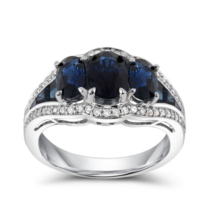 Oval Sapphire & 1/4 ct. tw. Diamond Ring in 14K White Gold