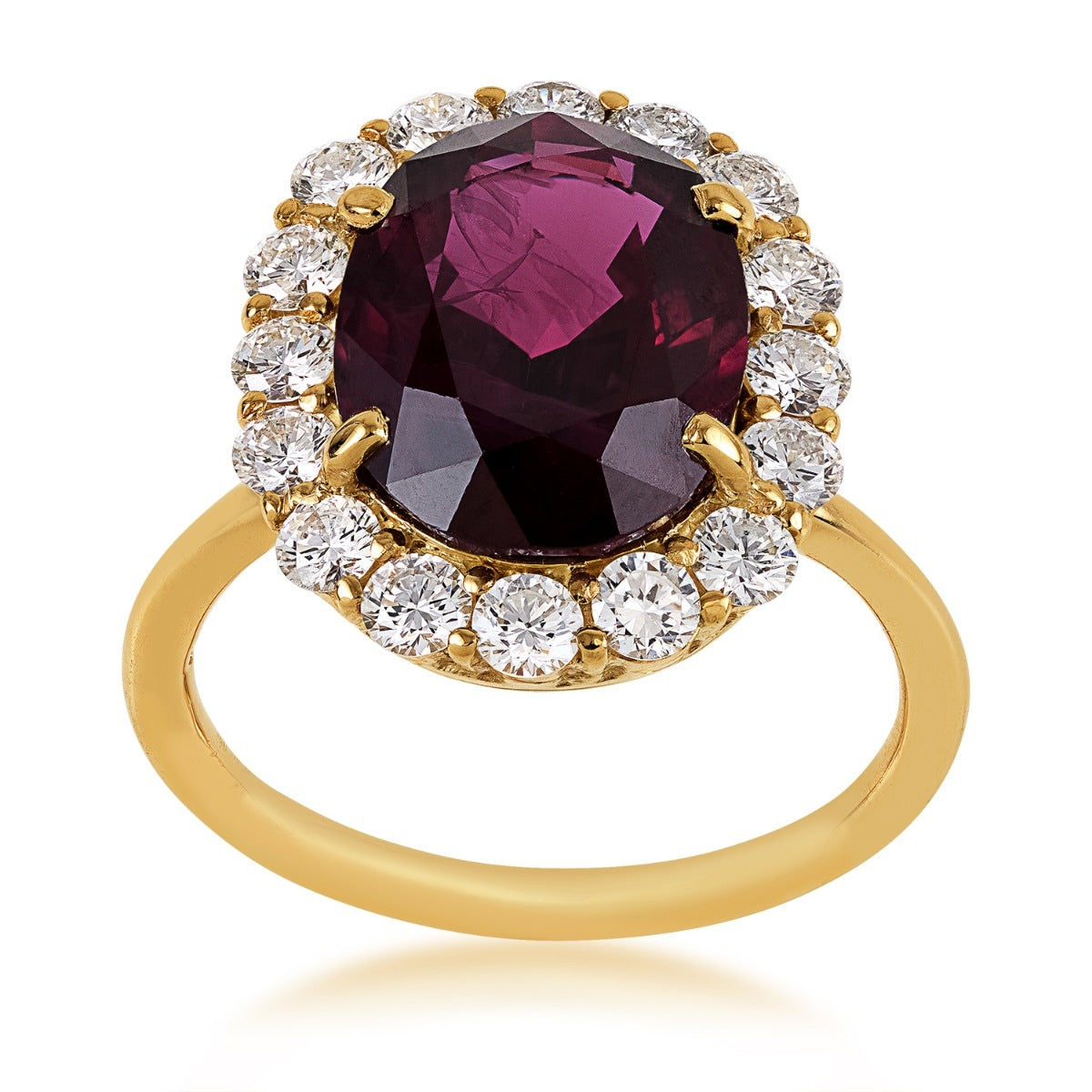 Oval Ruby & 7/8 ct. tw. Diamond Halo Ring in 18K Yellow Gold