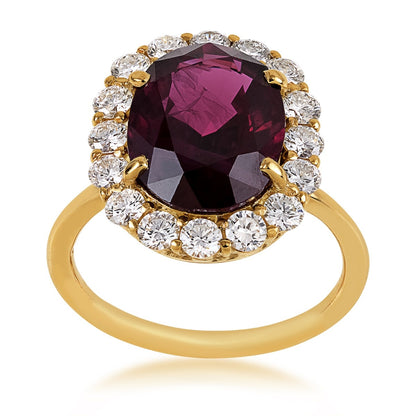Oval Ruby & 7/8 ct. tw. Diamond Halo Ring in 18K Yellow Gold