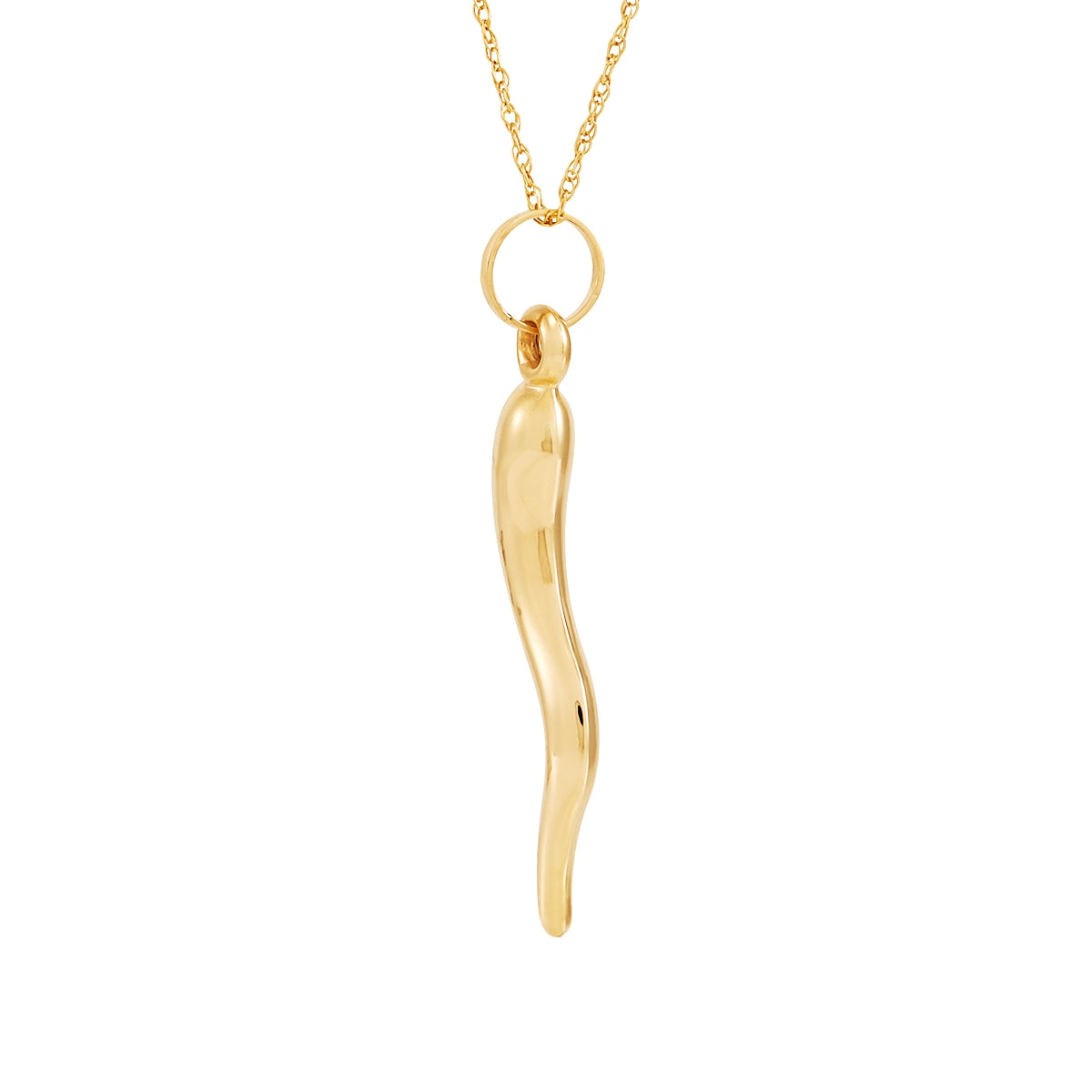 Italian Horn Pendant in 10K Yellow Gold front view