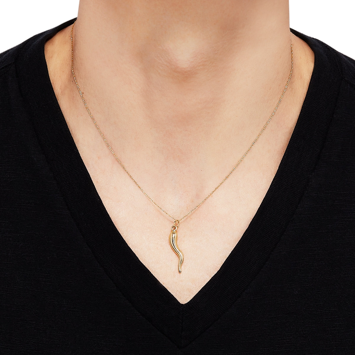 Italian Horn Pendant in 10K Yellow Gold close-up detail