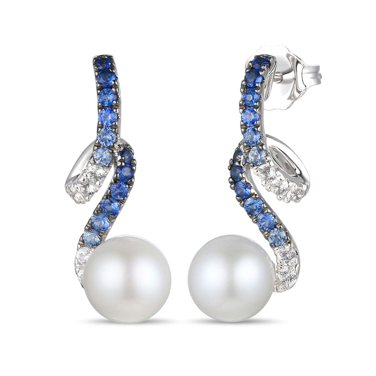Le Vian Fresh Water Vanilla Pearl & Denim Ombre Blue & White Sapphire Earrings in 14K Vanilla Gold