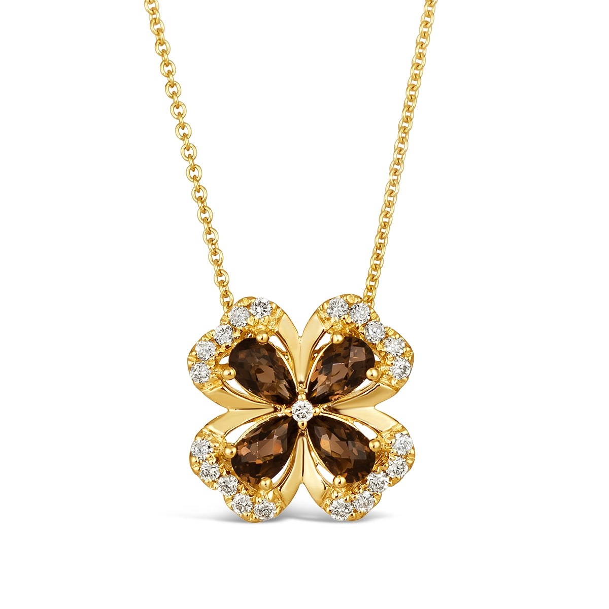 Le Vian Pear Chocolate Quartz & 1/5 ct. tw. Nude Diamond Clover Pendant in 14K Honey Gold