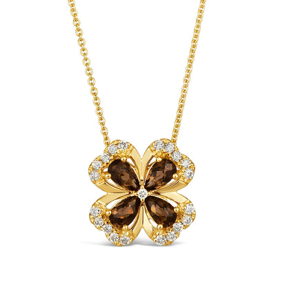 Le Vian Pear Chocolate Quartz & 1/5 ct. tw. Nude Diamond Clover Pendant in 14K Honey Gold