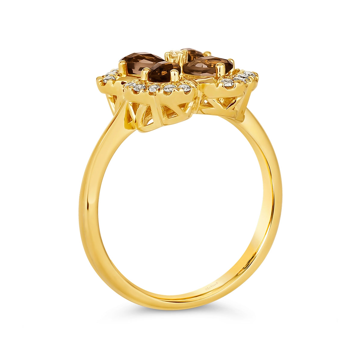 Le Vian Pear Chocolate Quartz & 1/5 ct. tw. Nude Diamond Clover Ring in 14K Honey Gold front view