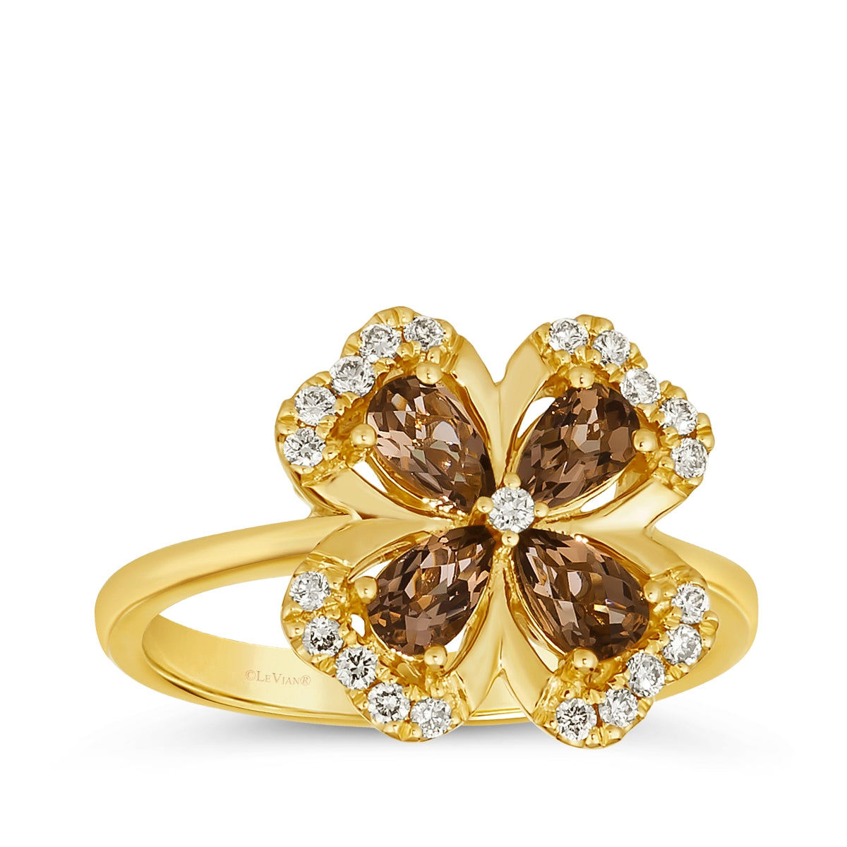 Le Vian Pear Chocolate Quartz & 1/5 ct. tw. Nude Diamond Clover Ring in 14K Honey Gold