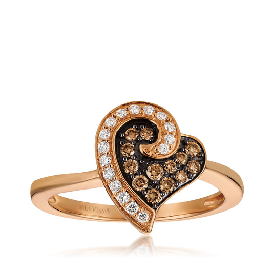 Le Vian 1/3 ct. tw. Chocolate & Vanilla Diamond Heart Ring in 14K Strawberry Gold