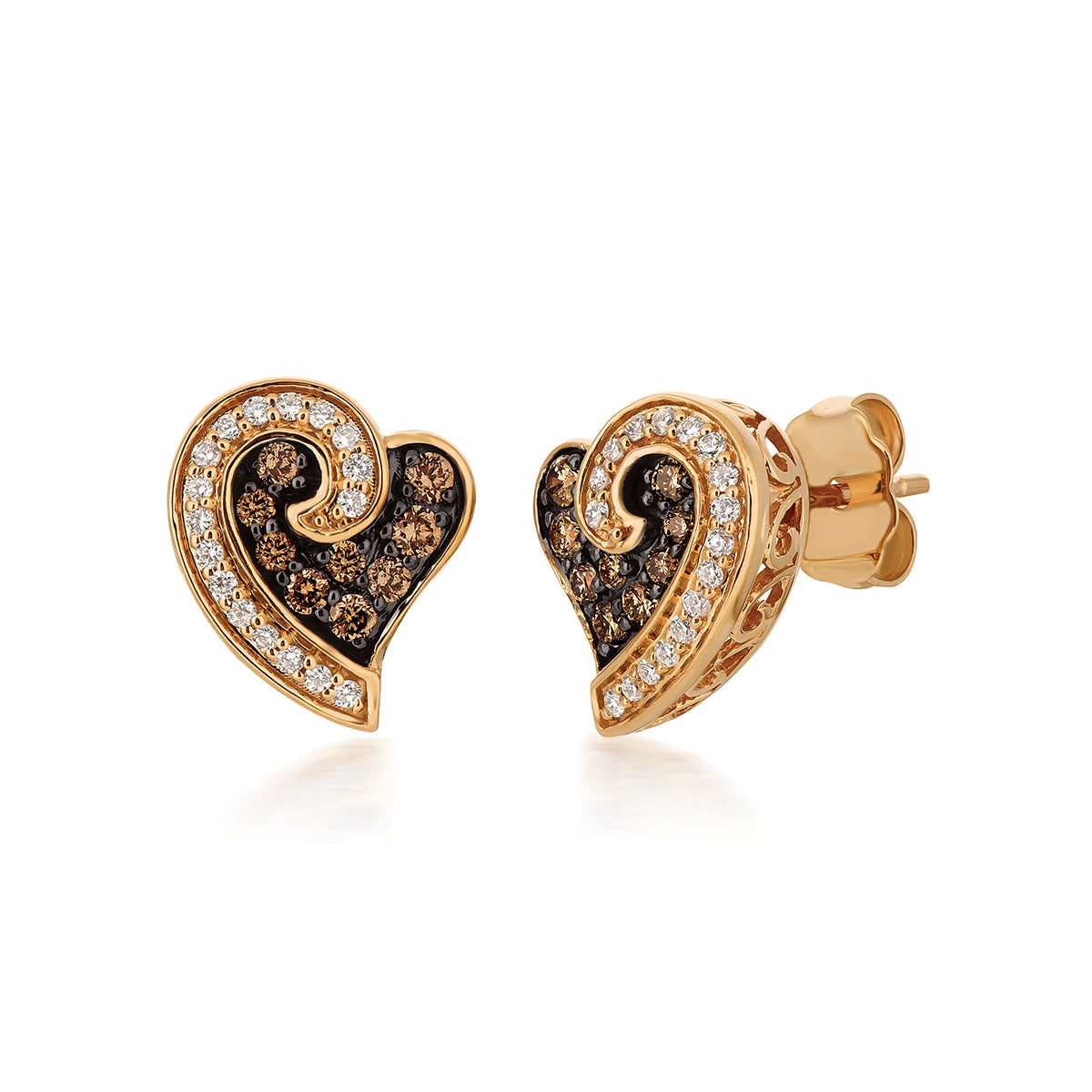 Le Vian 3/8 ct. tw. Chocolate & Vanilla Diamond Heart Earrings in 14K Strawberry Gold