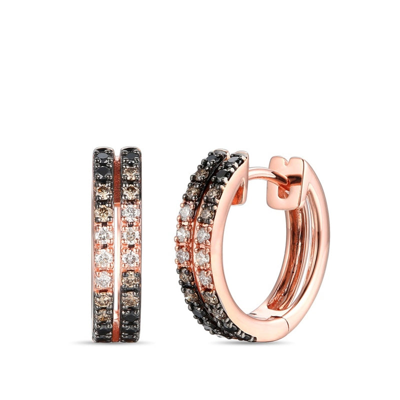 Le Vian 3/8 ct. tw. Chocolate, Nude & Blackberry Diamond Double Row Hoop Earrings in 14K Strawberry Gold
