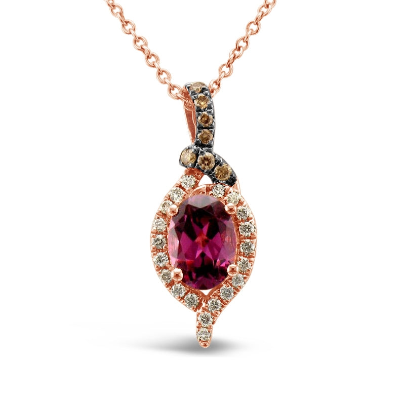 Le Vian Oval Pomegranate Garnet & 1/4 ct. tw. Chocolate & Vanilla Diamond Halo Pendant in 14K Strawberry Gold