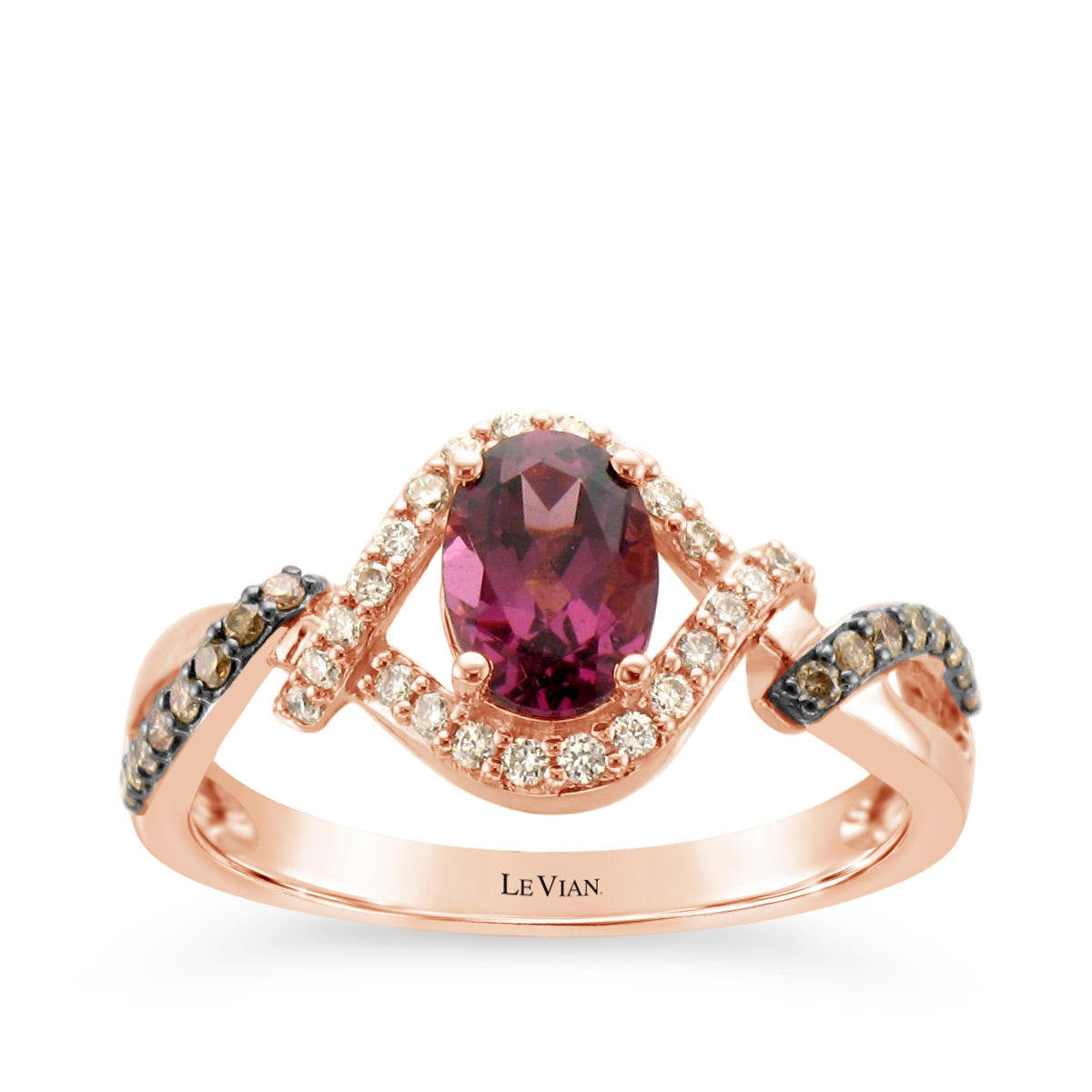 Le Vian Oval Pomegranate Garnet & 1/6 ct. tw. Chocolate & Vanilla Diamond Twist Ring in 14K Strawberry Gold