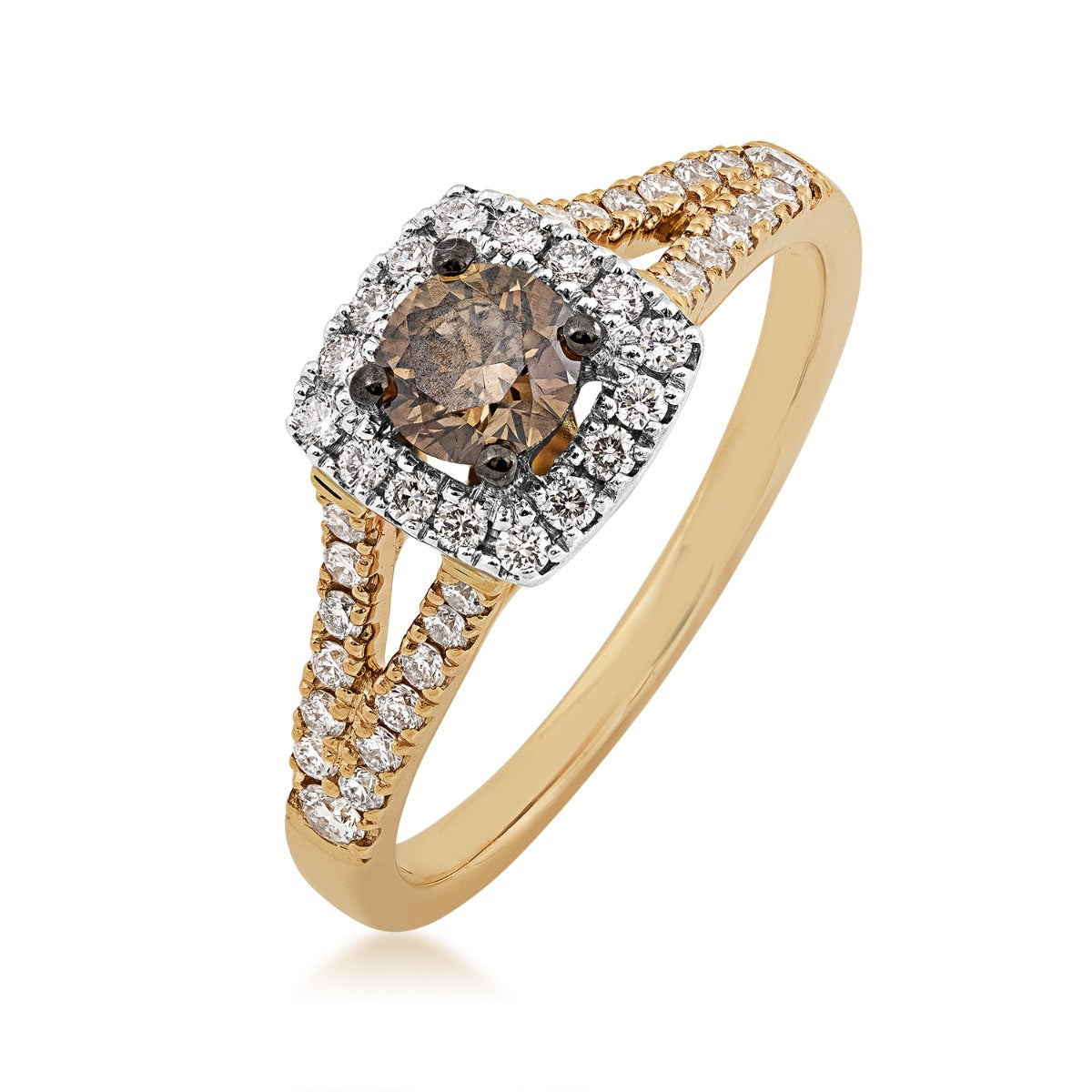 Le Vian 3/4 ct. tw. Round Chocolate & Vanilla Diamond Halo Split Shank Ring in 14K Honey & Vanilla Gold front view