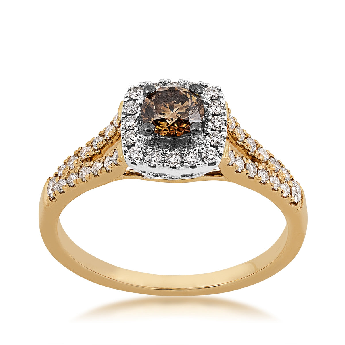 Le Vian 3/4 ct. tw. Round Chocolate & Vanilla Diamond Halo Split Shank Ring in 14K Honey & Vanilla Gold
