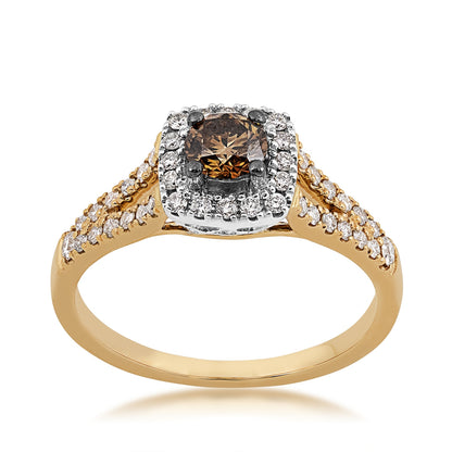 Le Vian 3/4 ct. tw. Round Chocolate & Vanilla Diamond Halo Split Shank Ring in 14K Honey & Vanilla Gold