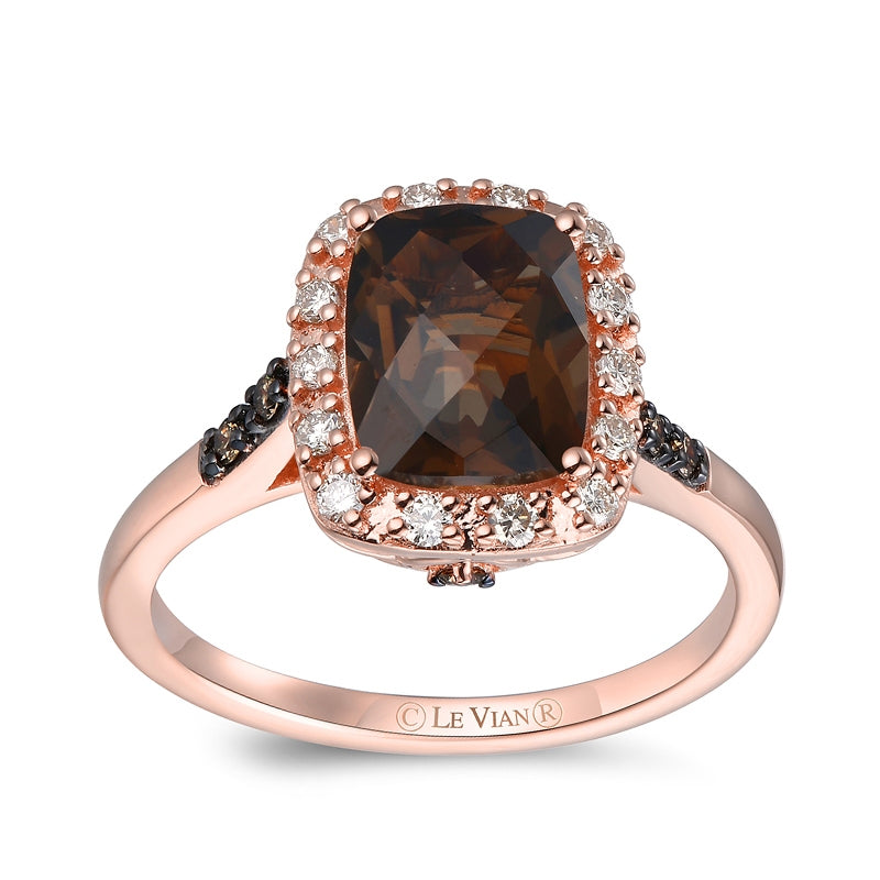 Le Vian Chocolate Quartz & 1/4 ct. tw. Chocolate & Vanilla Diamond Halo Ring in 14K Strawberry Gold