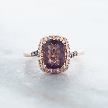 Le Vian Chocolate Quartz & 1/4 ct. tw. Chocolate & Vanilla Diamond Halo Ring in 14K Strawberry Gold front view