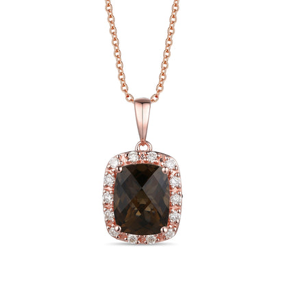 Le Vian Chocolate Quartz & 1/4 ct. tw. Vanilla Diamond Halo Pendant in 14K Strawberry Gold