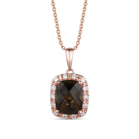 Le Vian Chocolate Quartz & 1/4 ct. tw. Vanilla Diamond Halo Pendant in 14K Strawberry Gold