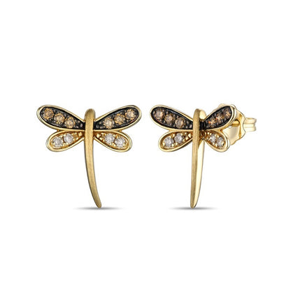 Le Vian 1/5 ct. tw. Chocolate & Vanilla Diamond Dragonfly Earrings in 14K Honey Gold