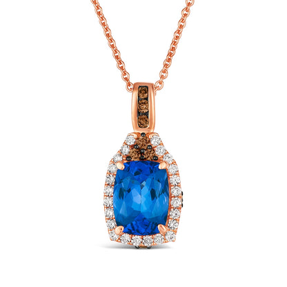 Le Vian Cushion Blueberry Tanzanite & 1/4 ct. tw. Vanilla & Chocolate Diamond Halo Pendant in 14K Strawberry Gold