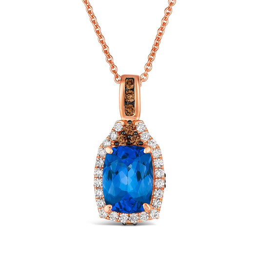 Le Vian Cushion Blueberry Tanzanite & 1/4 ct. tw. Vanilla & Chocolate Diamond Halo Pendant in 14K Strawberry Gold
