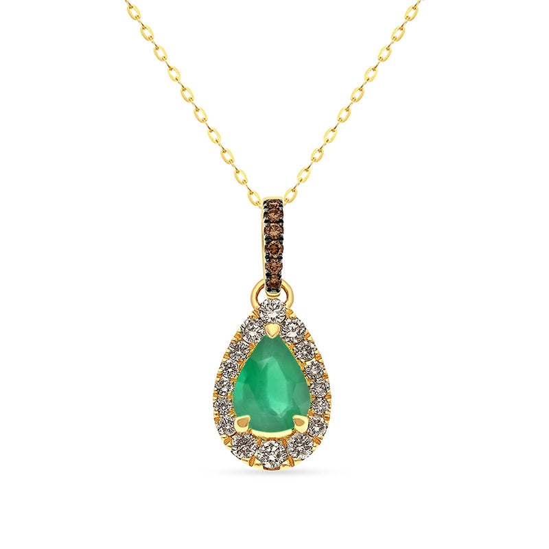 Le Vian Pear Emerald & 1/4 ct. tw. Nude & Chocolate Diamond Halo Pendant in 14K Honey Gold