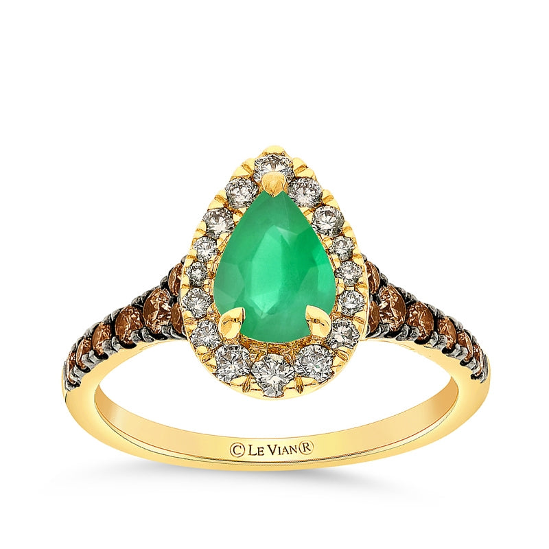 Le Vian Pear Emerald & 3/8 ct. tw. Nude & Chocolate Diamond Halo Ring in 14K Honey Gold