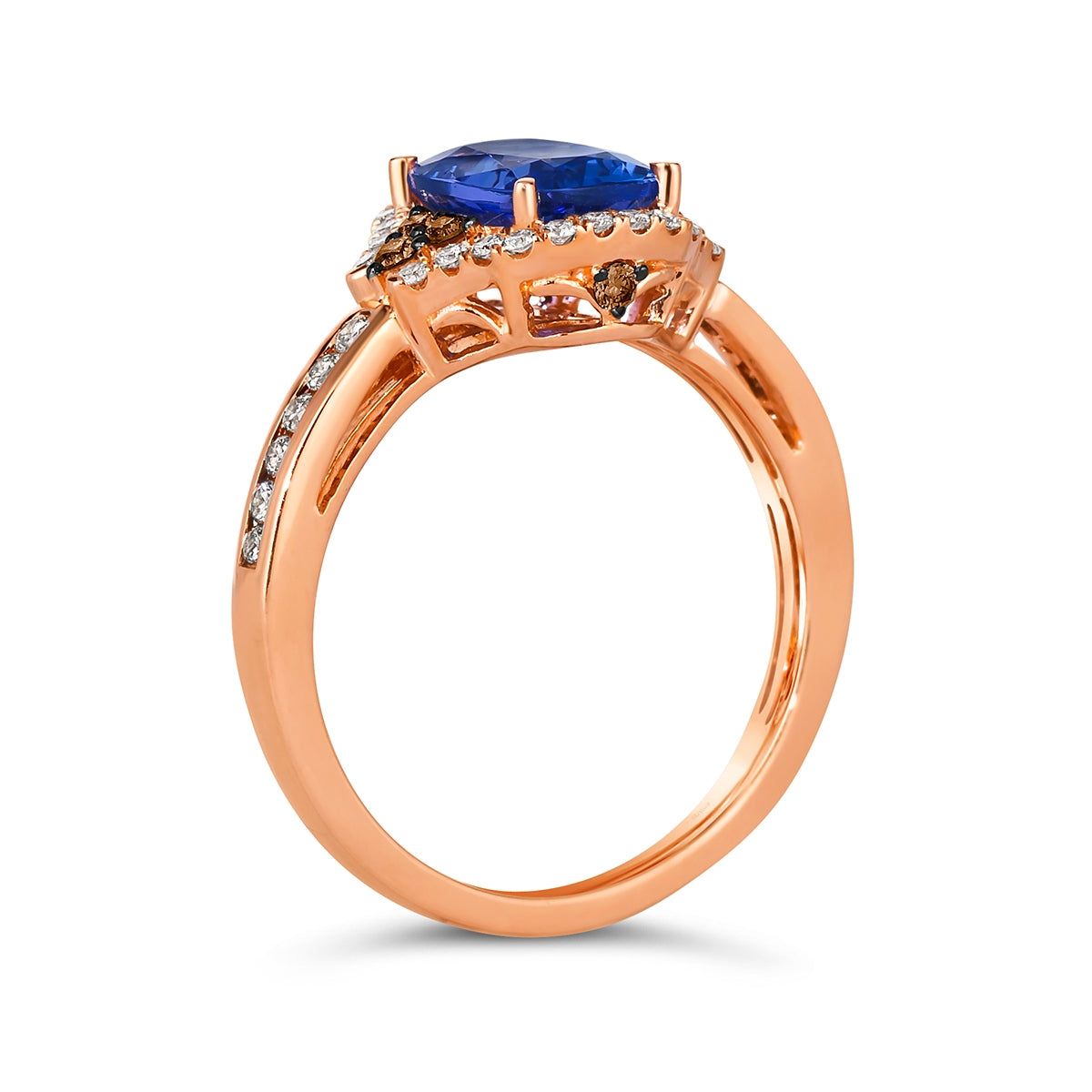 Le Vian Cushion Blueberry Tanzanite & 3/8 ct. tw. Vanilla & Chocolate Diamond Halo Ring in 14K Strawberry Gold front view