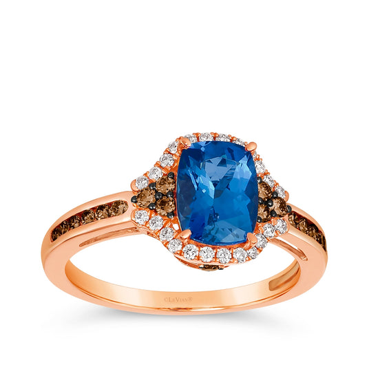 Le Vian Cushion Blueberry Tanzanite & 3/8 ct. tw. Vanilla & Chocolate Diamond Halo Ring in 14K Strawberry Gold