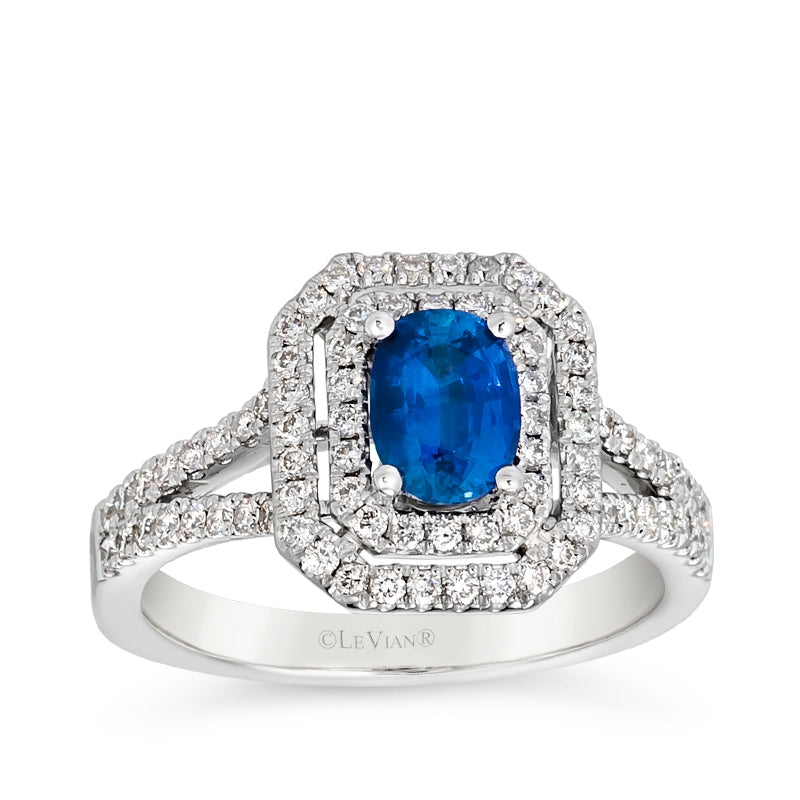 Le Vian Oval Ceylon Sapphire & 5/8 ct. tw. Vanilla Diamond Double Halo Ring in Platinum