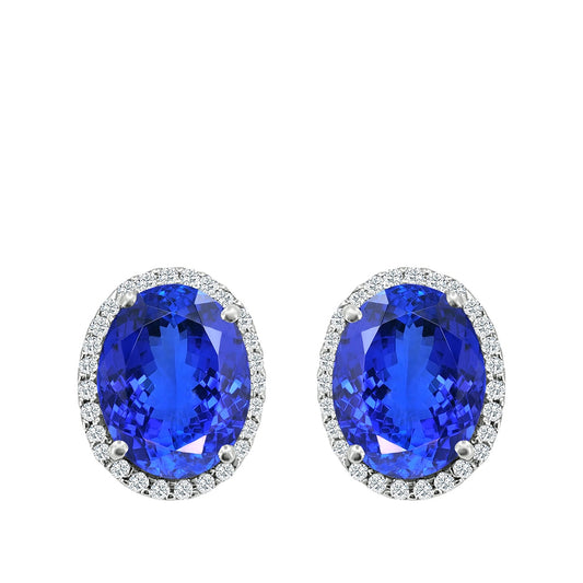Oval Tanzanite & 1/5 ct. tw. Diamond Halo Earrings in 14K White Gold