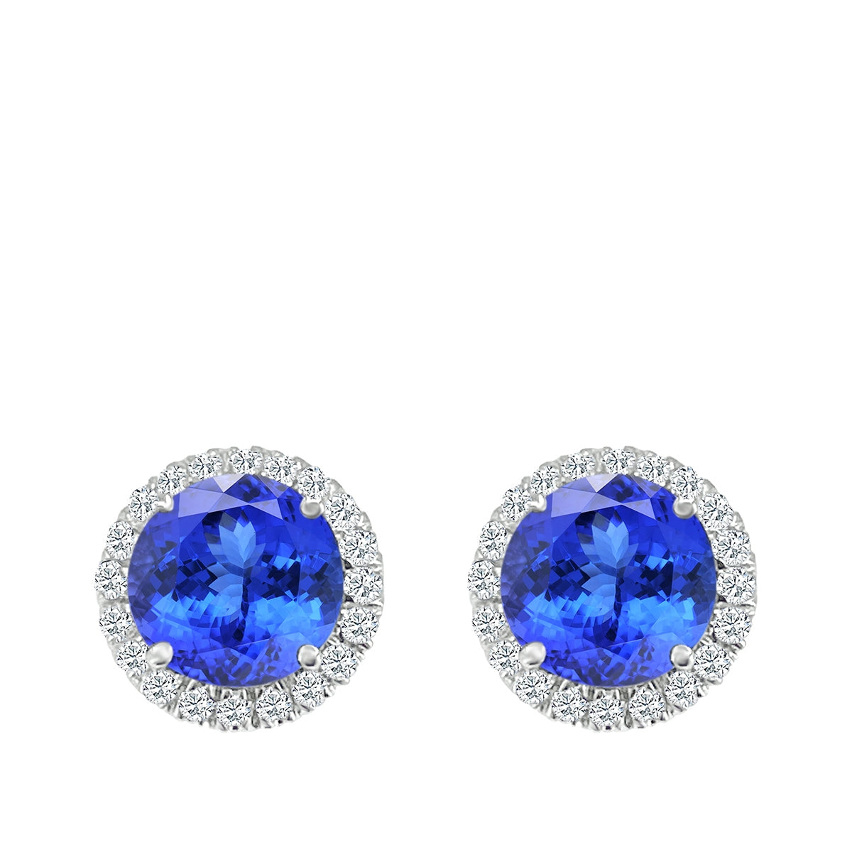 Round Tanzanite & 1/4 ct. tw. Diamond Halo Earrings in 14K White Gold